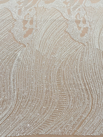 Dantela Couture Ivory cu Model Geometric, cu Margele si Paiete