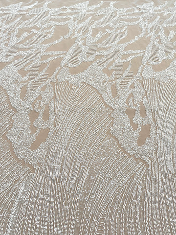 Dantela Couture Ivory cu Model Geometric, cu Margele si Paiete