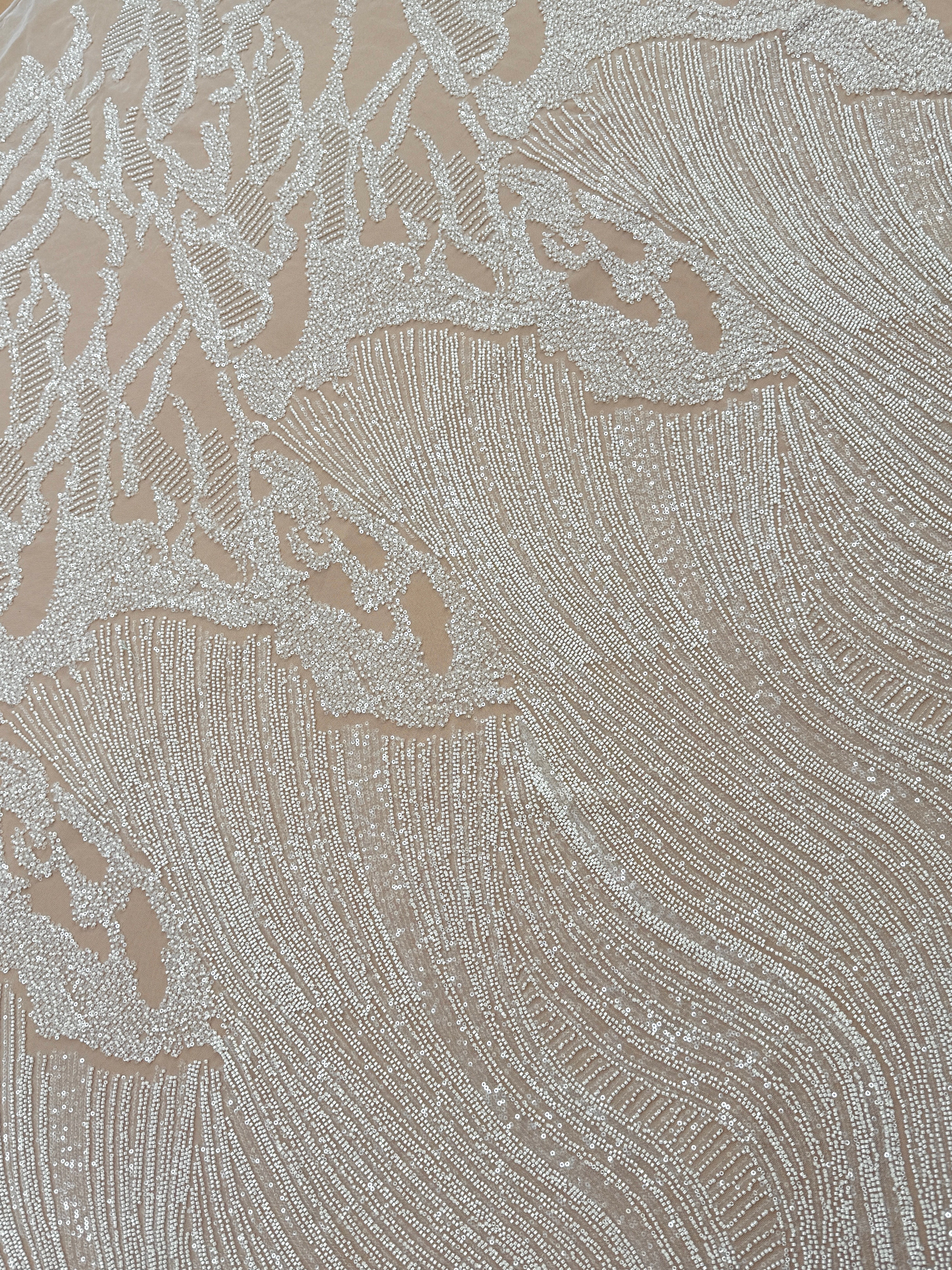 Dantela Couture Ivory cu Model Geometric, cu Margele si Paiete