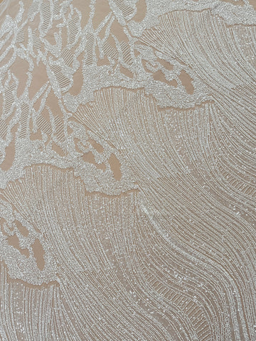 Dantela Couture Ivory cu Model Geometric, cu Margele si Paiete