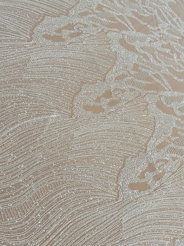 Dantela Couture Ivory cu Model Geometric, cu Margele si Paiete