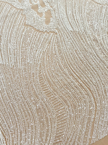 Dantela Couture Ivory cu Model Geometric, cu Margele si Paiete