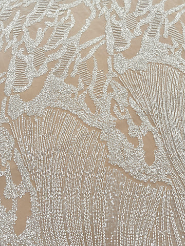 Dantela Couture Ivory cu Model Geometric, cu Margele si Paiete