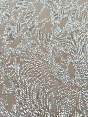 Dantela Couture Ivory cu Model Geometric, cu Margele si Paiete