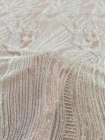 Dantela Couture Ivory cu Model Geometric, cu Margele si Paiete