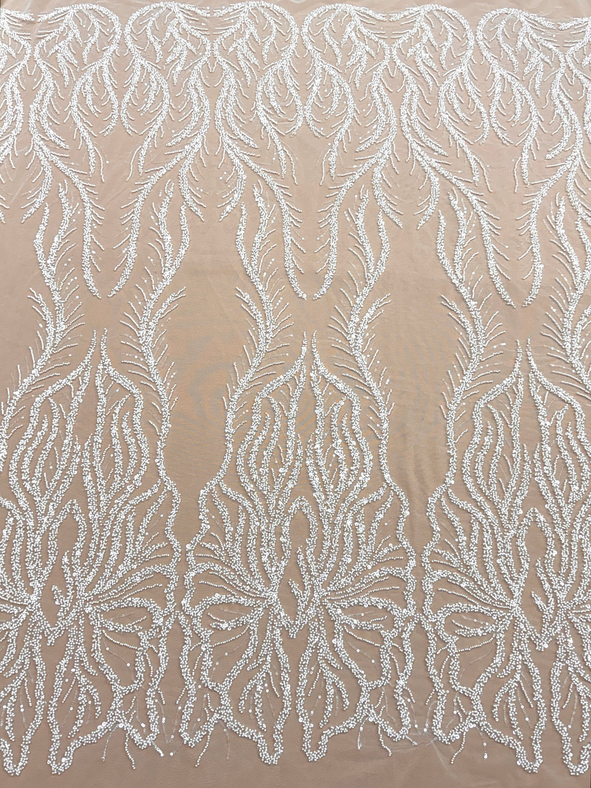 Dantela Couture Ivory cu Panou, cu Margele si Paiete