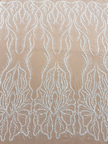 Dantela Couture Ivory cu Panou, cu Margele si Paiete