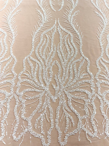 Dantela Couture Ivory cu Panou, cu Margele si Paiete