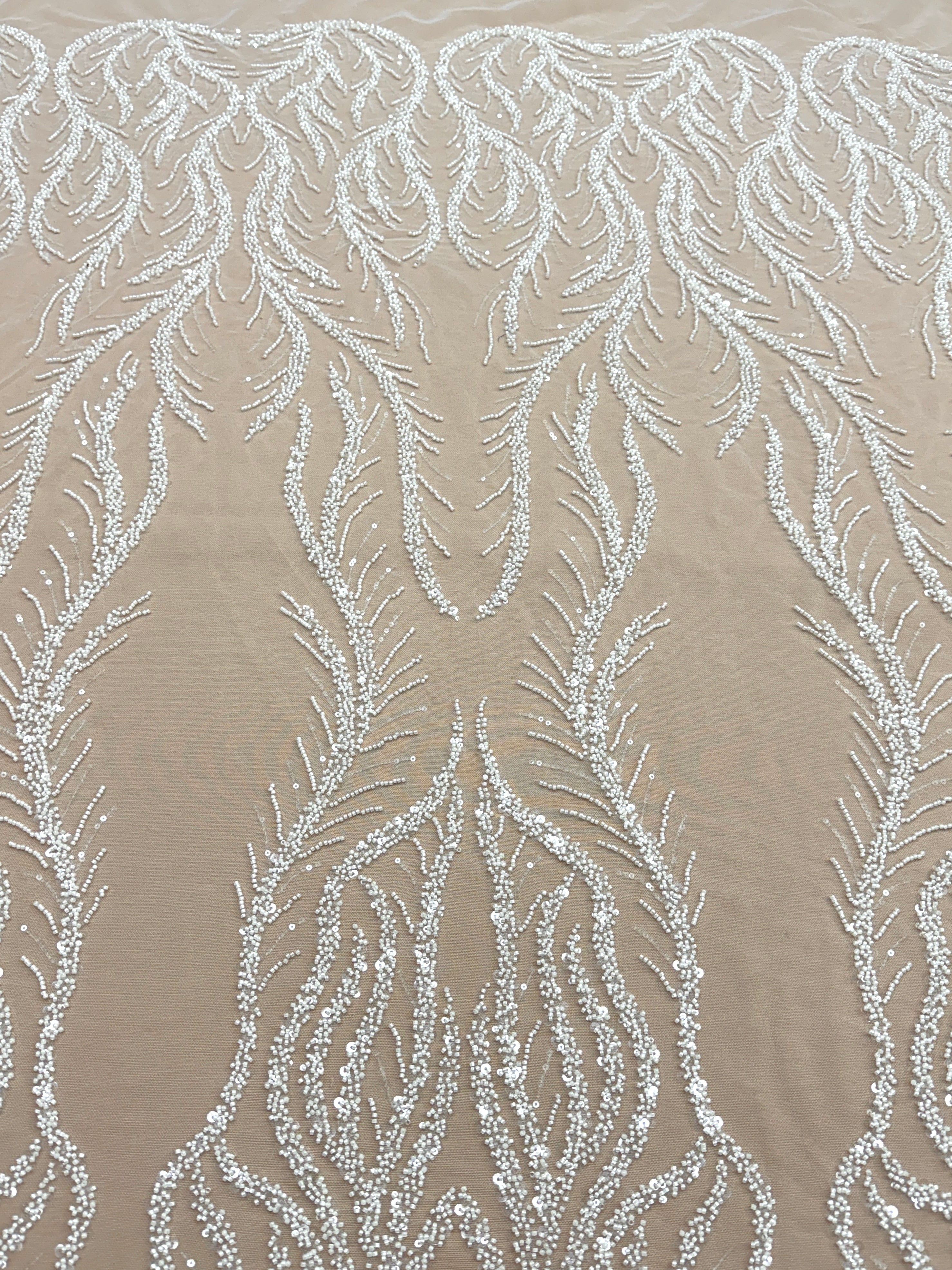 Dantela Couture Ivory cu Panou, cu Margele si Paiete