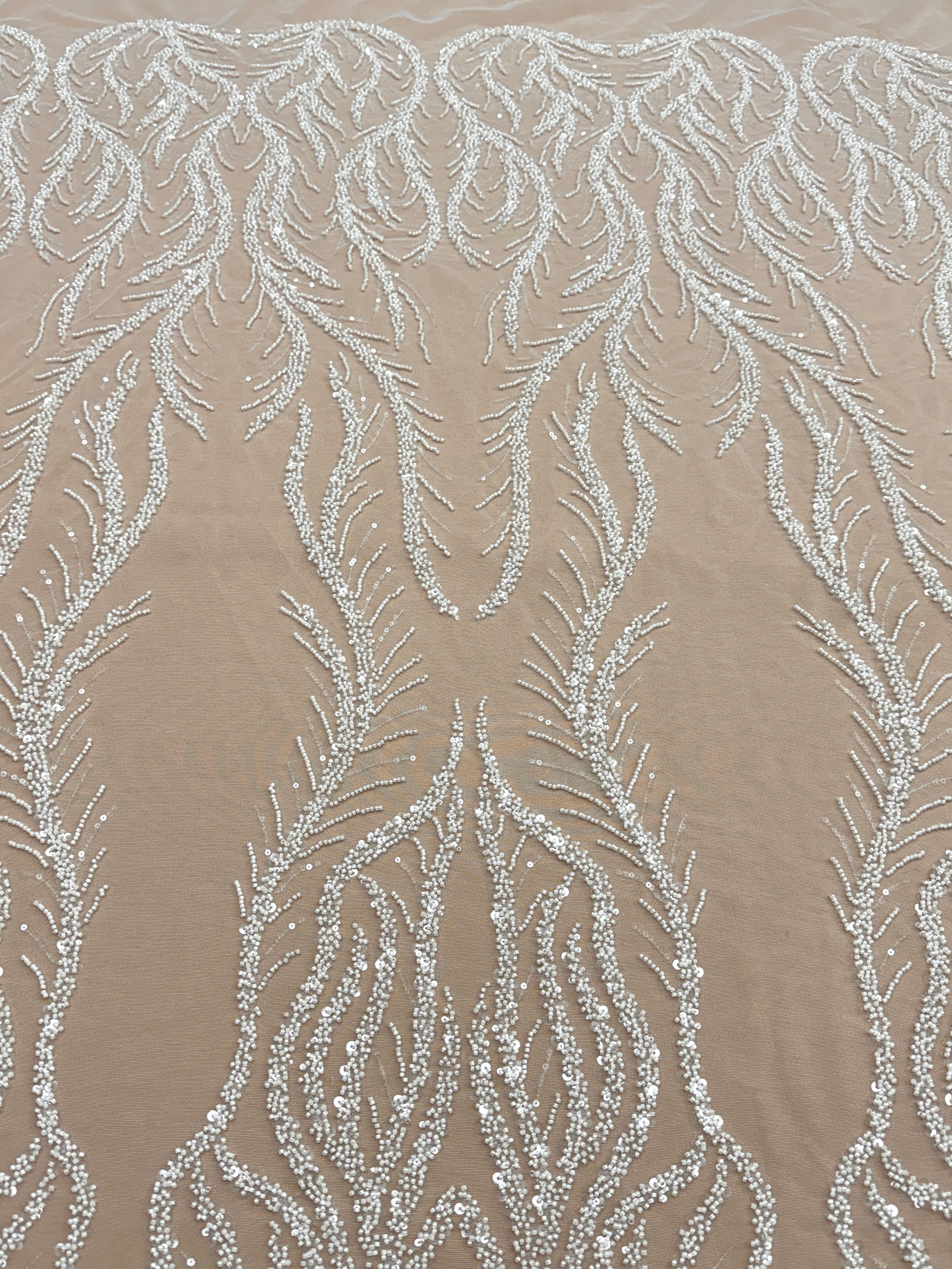 Dantela Couture Ivory cu Panou, cu Margele si Paiete