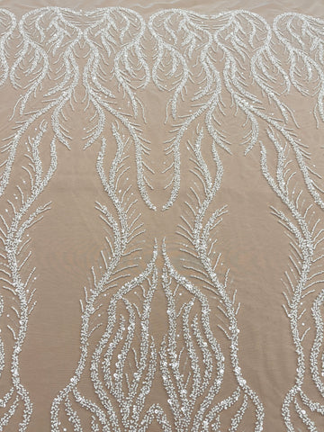 Dantela Couture Ivory cu Panou, cu Margele si Paiete