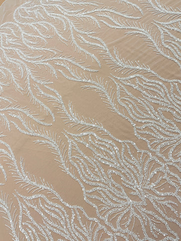 Dantela Couture Ivory cu Panou, cu Margele si Paiete