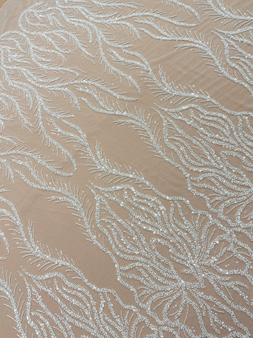 Dantela Couture Ivory cu Panou, cu Margele si Paiete