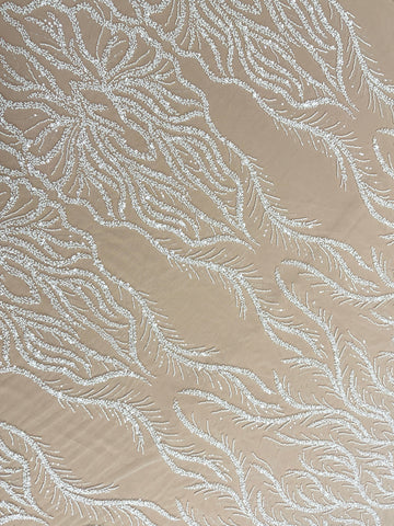 Dantela Couture Ivory cu Panou, cu Margele si Paiete