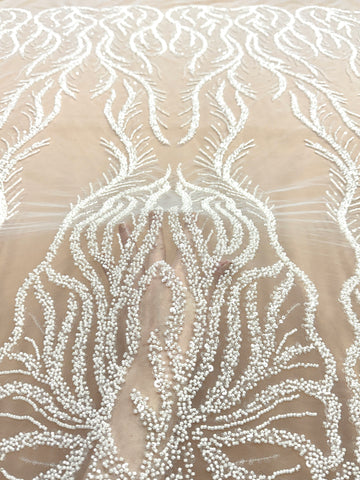 Dantela Couture Ivory cu Panou, cu Margele si Paiete