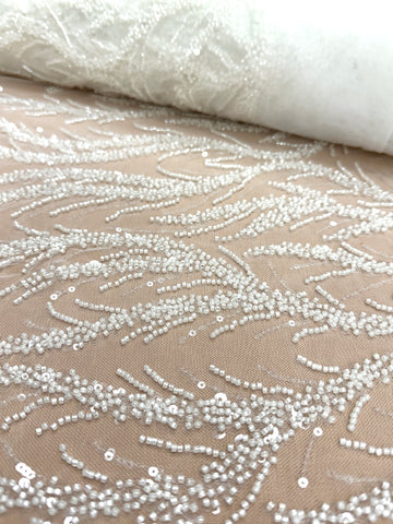 Dantela Couture Ivory cu Panou, cu Margele si Paiete