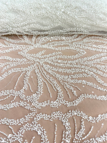 Dantela Couture Ivory cu Panou, cu Margele si Paiete