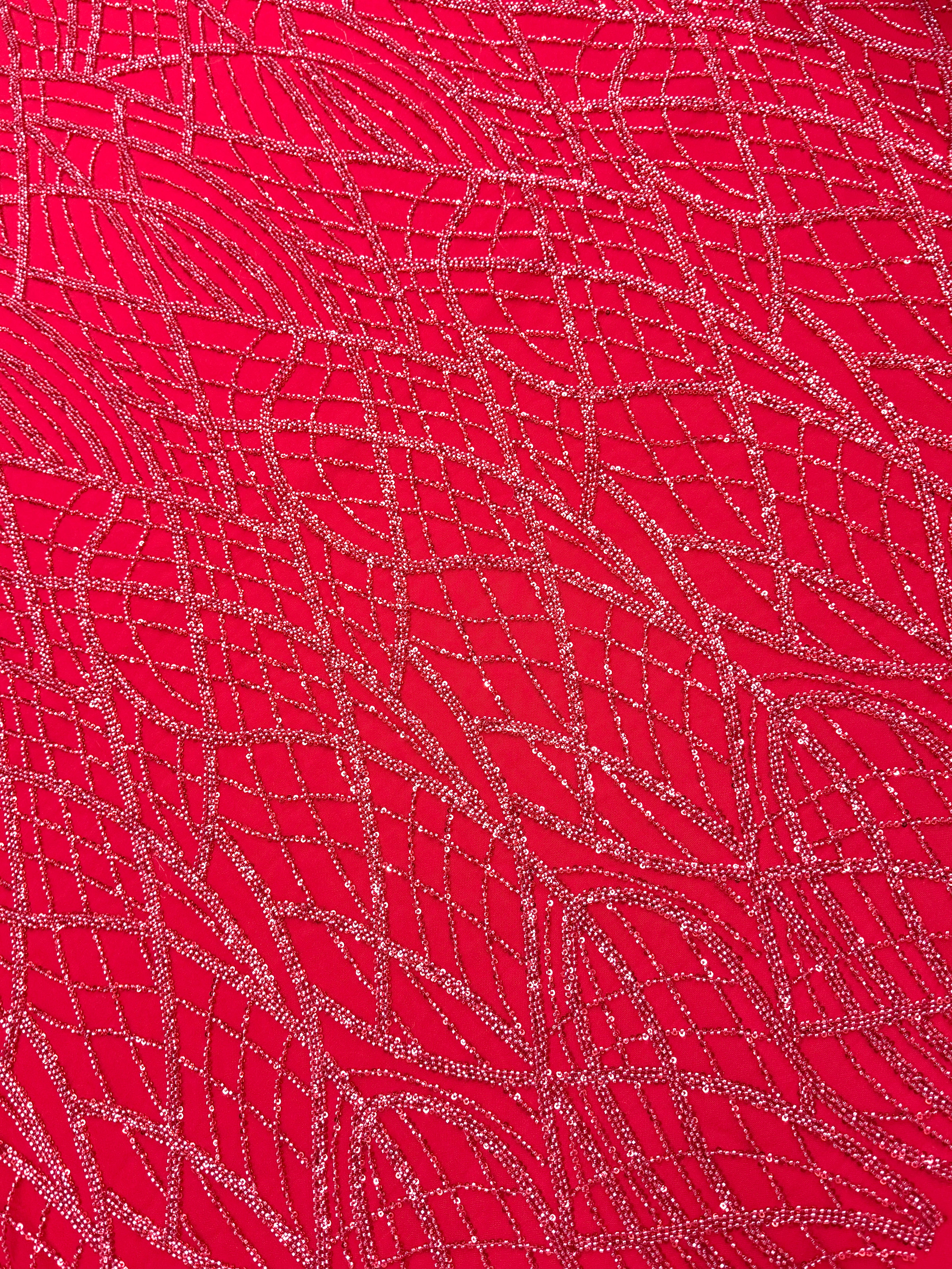 Dantela Couture Rosie cu Model Liniar, cu Margele si Paiete