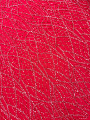 Dantela Couture Rosie cu Model Liniar, cu Margele si Paiete