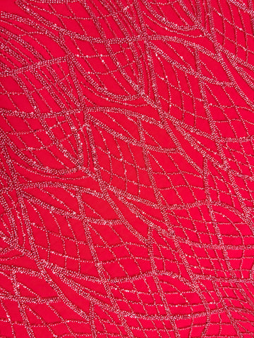 Dantela Couture Rosie cu Model Liniar, cu Margele si Paiete