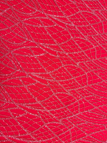 Dantela Couture Rosie cu Model Liniar, cu Margele si Paiete