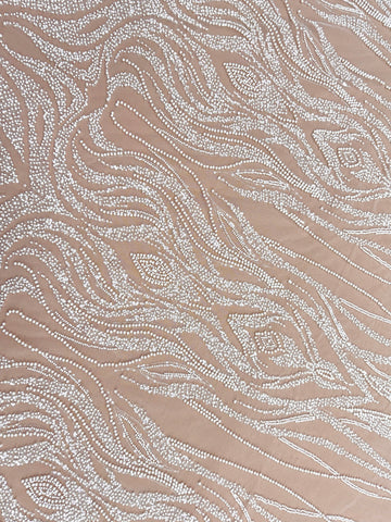 Dantela Ivory cu Model Geometric, cu Perle, Margele si Paiete