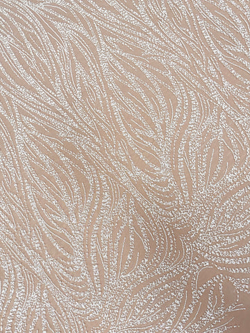 Dantela Ivory cu Model Geometric, cu Perle, Margele si Paiete