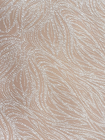 Dantela Ivory cu Model Geometric, cu Perle, Margele si Paiete