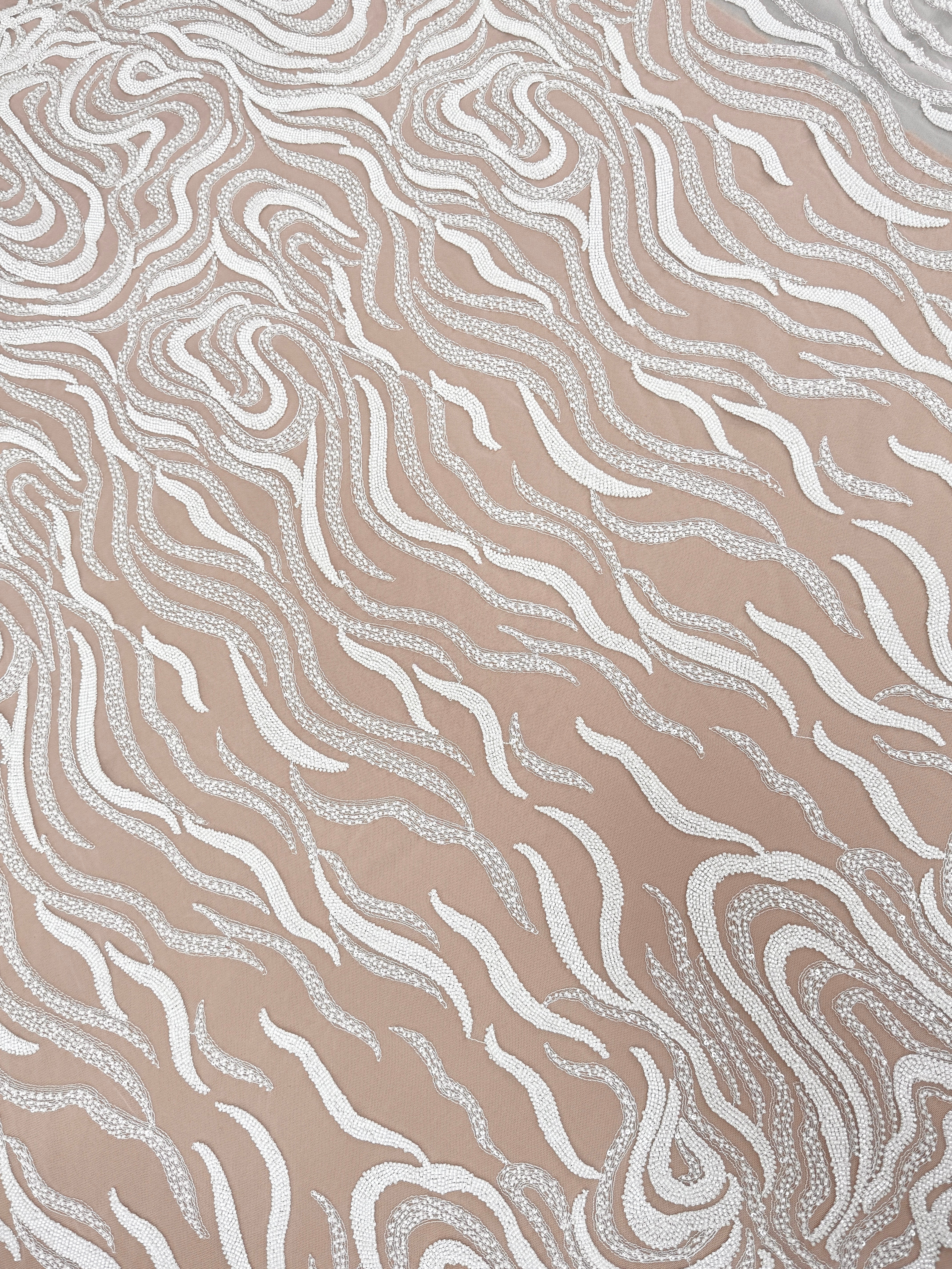 Ivory Lace with Geometric Pattern, with Beads and Sequins