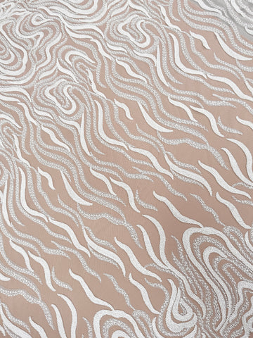 Ivory Lace with Geometric Pattern, with Beads and Sequins