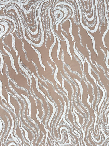 Dantela Ivory cu Model Geometric, cu Margele si Paiete