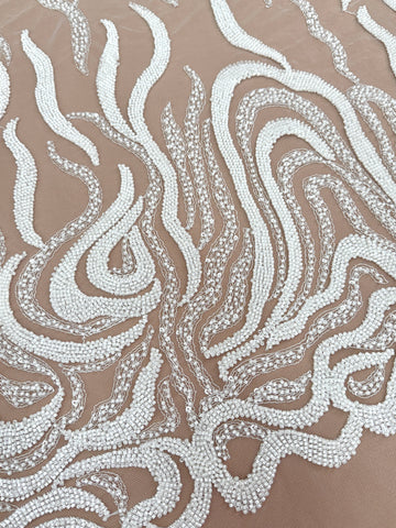 Dantela Ivory cu Model Geometric, cu Margele si Paiete