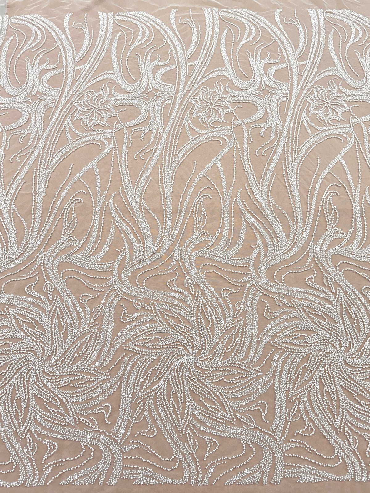 Dantela Couture Ivory cu Model Floral, Perle, Margele si Paiete