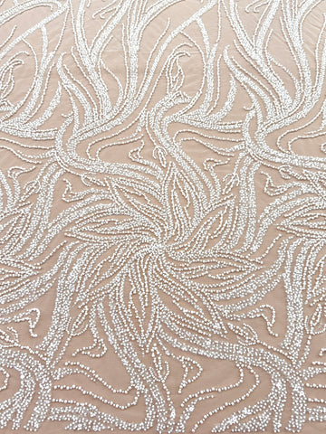 Dantela Couture Ivory cu Model Floral, Perle, Margele si Paiete