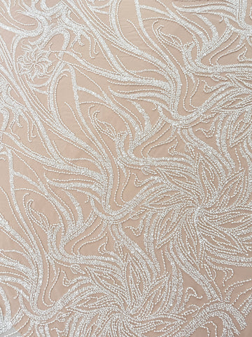 Dantela Couture Ivory cu Model Floral, Perle, Margele si Paiete