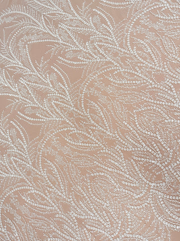 Dantela Ivory cu Model Geometric, cu Perle, Margele si Paiete