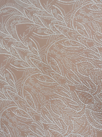 Dantela Ivory cu Model Geometric, cu Perle, Margele si Paiete