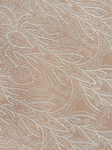 Dantela Ivory cu Model Geometric, cu Perle, Margele si Paiete