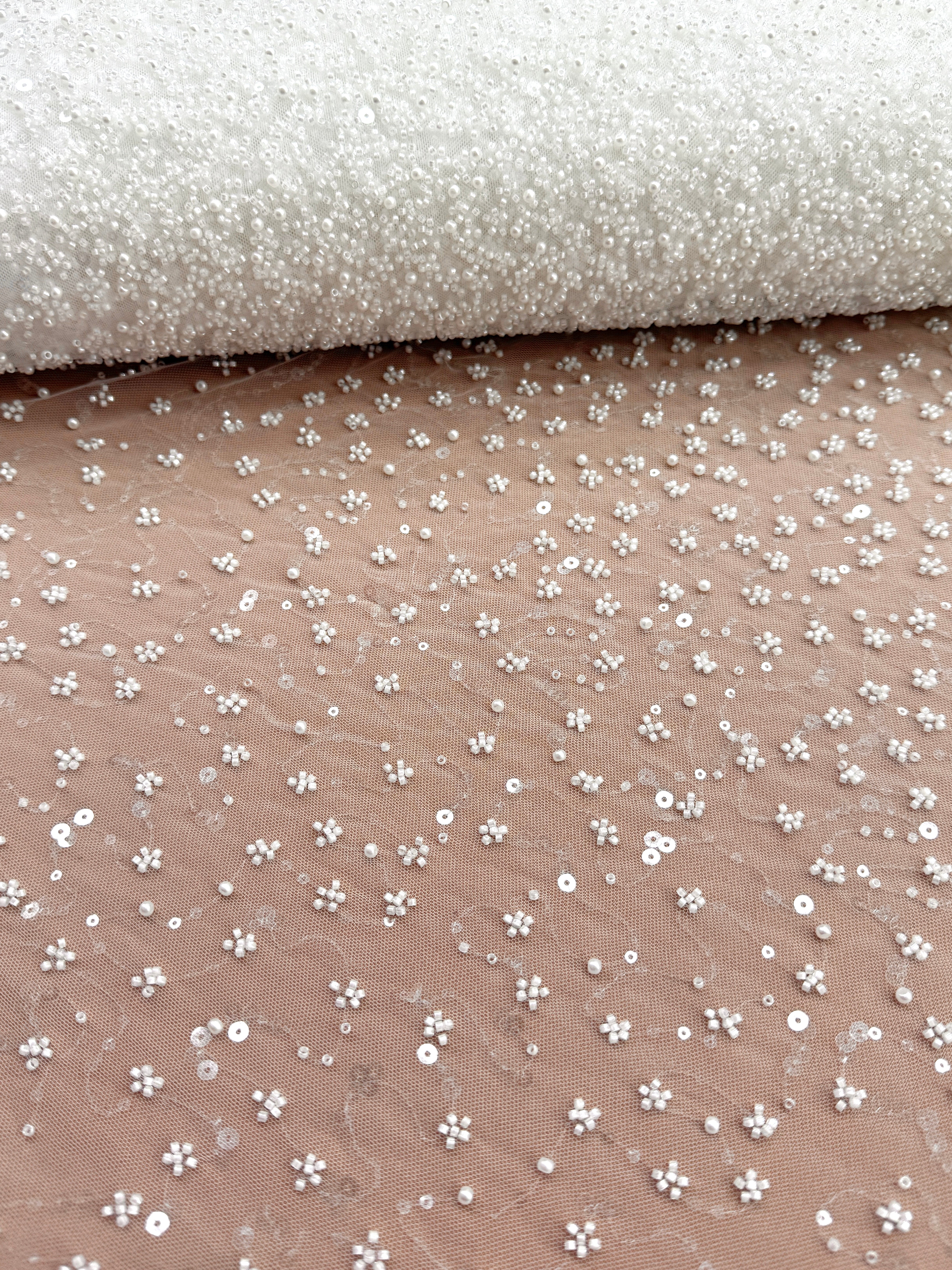 Dantela Couture Ivory in Degrade, cu Perle, Margele si Paiete