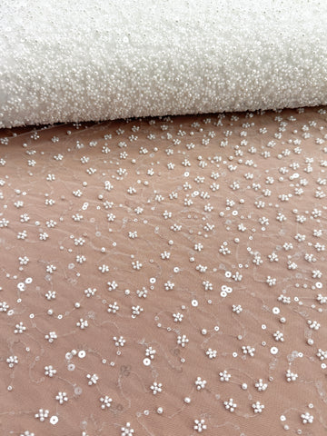 Dantela Couture Ivory in Degrade, cu Perle, Margele si Paiete