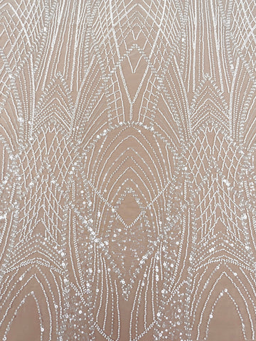 Dantela Ivory cu Panou, cu Margele si Paiete