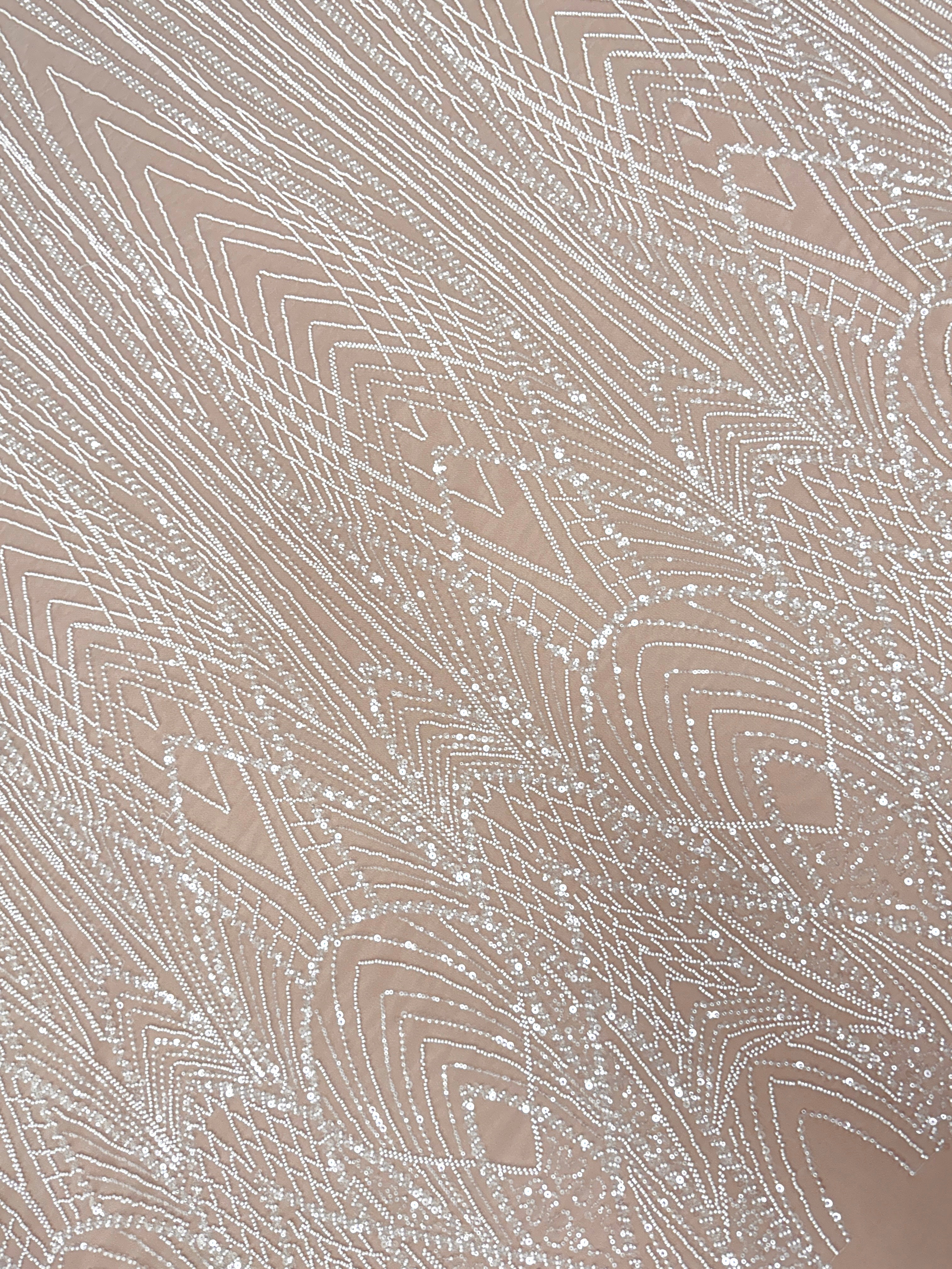 Dantela Ivory cu Panou, cu Margele si Paiete