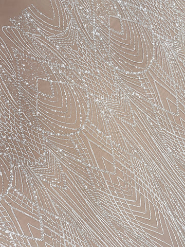 Dantela Ivory cu Panou, cu Margele si Paiete