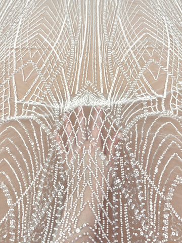 Dantela Ivory cu Panou, cu Margele si Paiete