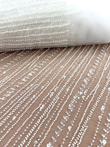 Dantela Ivory cu Panou, cu Margele si Paiete