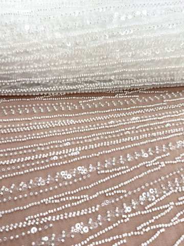 Dantela Ivory cu Panou, cu Margele si Paiete