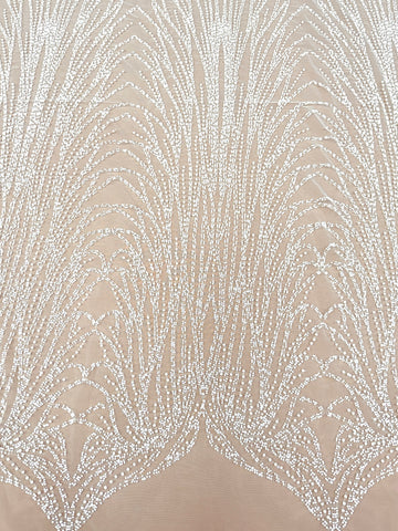 Ivory Lace with Linear Pattern, with Beads and Sequins