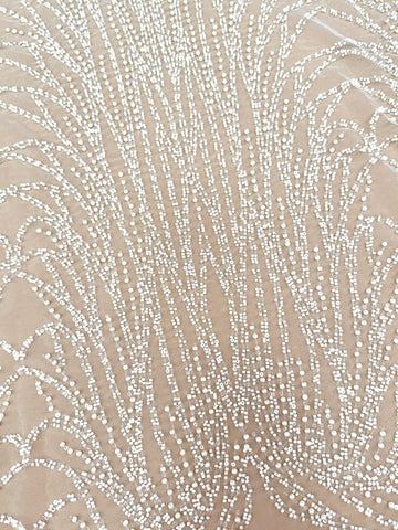 Ivory Lace with Linear Pattern, with Beads and Sequins