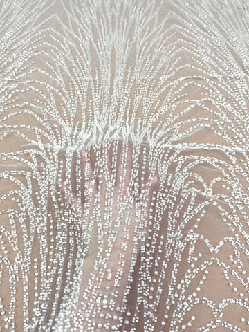 Dantela Ivory cu Model Liniar, cu Margele si Paiete