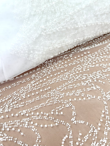 Ivory Lace with Linear Pattern, with Beads and Sequins